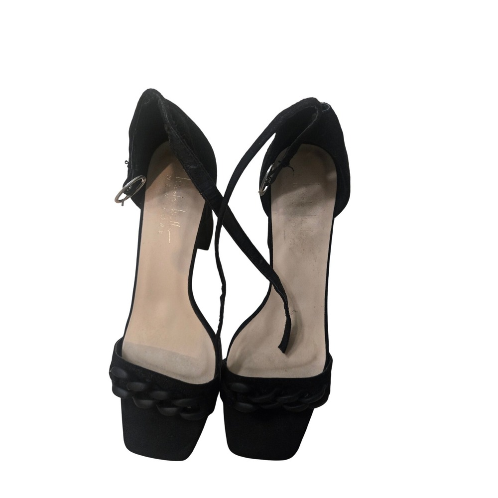 Nicole Miller New York Black Braided Block Heel Sandals Square Toe Size‎ 7.5